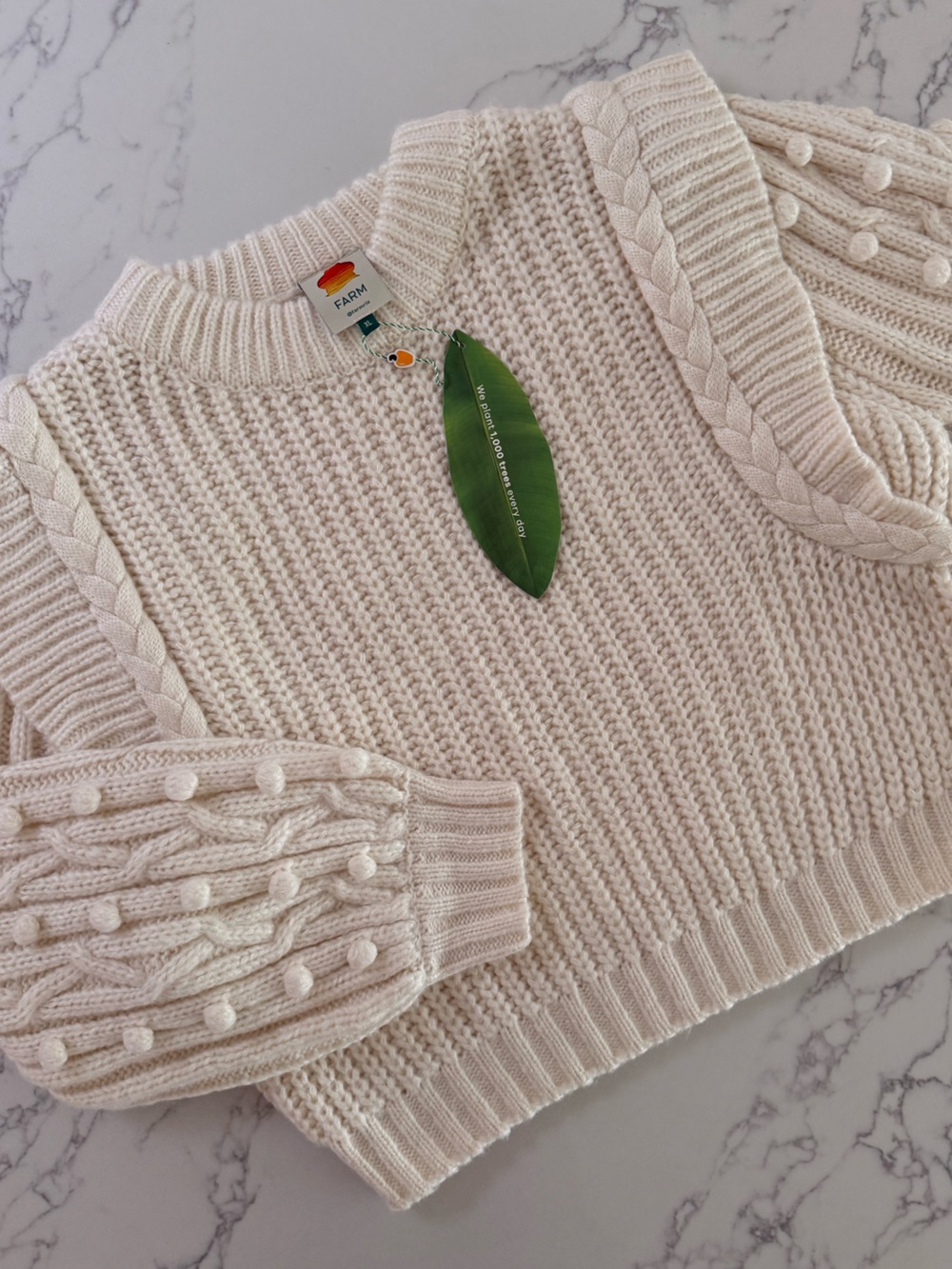 FARM Rio Braided Chunky Knit Sweater - Off-White - Size XL - Picture 2 of 6